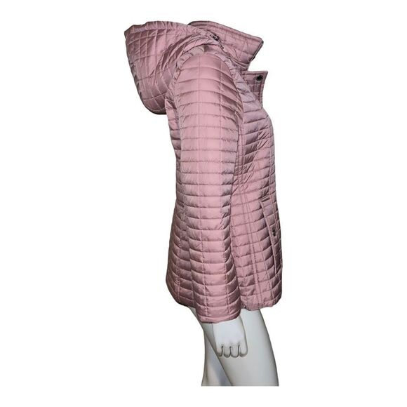 London Fog Hooded Box Quilt Coat Hooded Heather Pink Petite Medium NWT - Picture 5 of 9